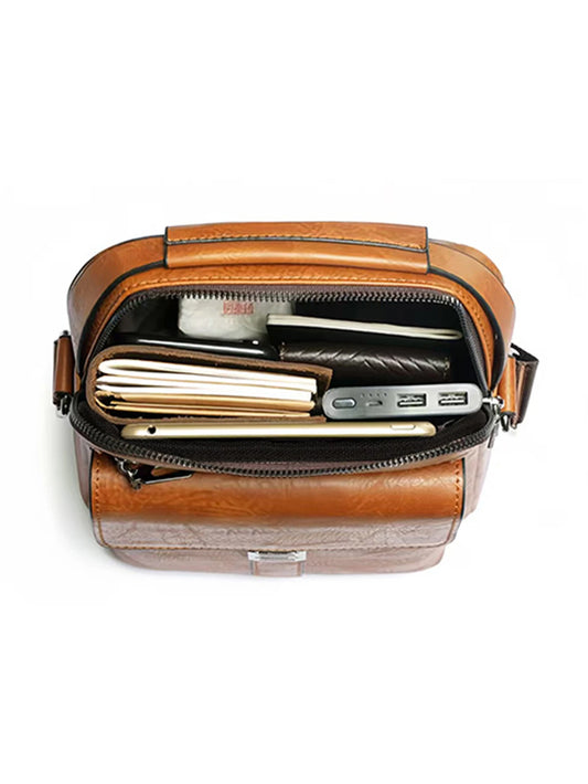 Leather Shoulder Bag Multi Pocket Crossbody