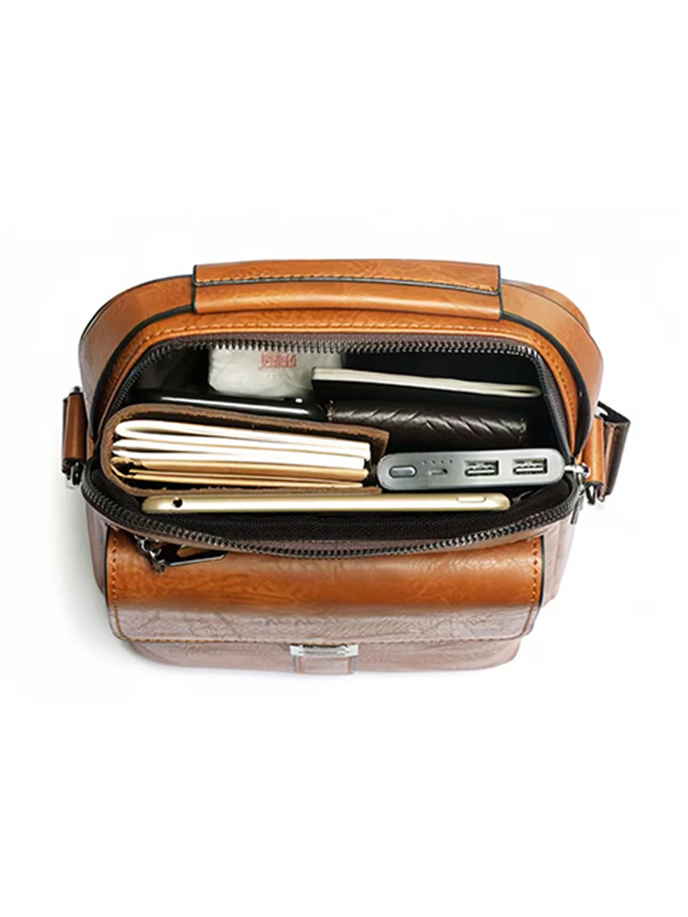 Leather Shoulder Bag Multi Pocket Crossbody